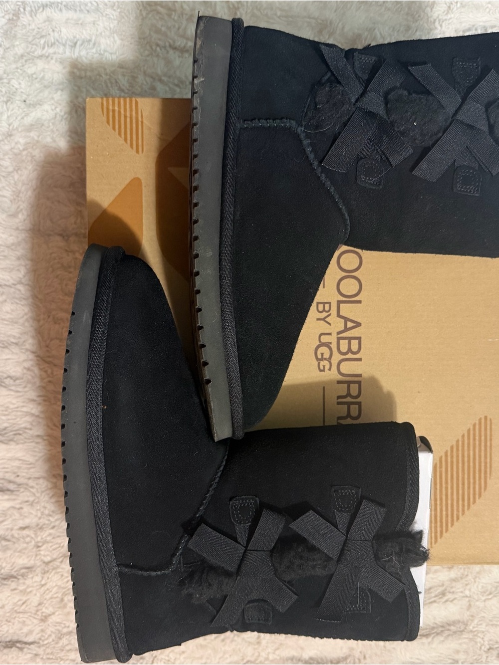 Koolaburra Black Suede Lace-Up Shearling Ankle Boots